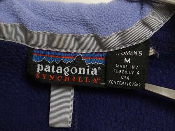 00s USA製 パタゴニア シンチラ ベスト レディース M 古着 01年製 オールド フリース フルジップ ハイネック アウトドア 重ね着 前開き 青