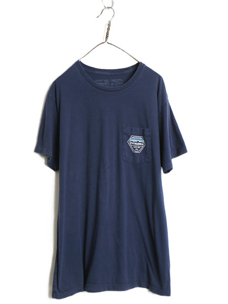 パタゴニア ポケット付き プリント 半袖 Tシャツ メンズ XL 18年製 アウトドア ポケT カットソー イラスト バックプリント 大きいサイズ 紺