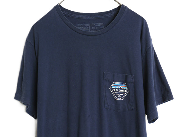 パタゴニア ポケット付き プリント 半袖 Tシャツ メンズ XL 18年製 アウトドア ポケT カットソー イラスト バックプリント 大きいサイズ 紺