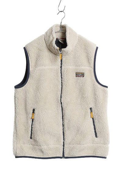 エルエルビーン パイル フリース ベスト メンズ L / 古着 フルジップ ハイネック ボア メッシュ ライナー付き 重ね着 前開き ナチュラル 白