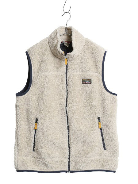 エルエルビーン パイル フリース ベスト メンズ L / 古着 フルジップ ハイネック ボア メッシュ ライナー付き 重ね着 前開き ナチュラル 白