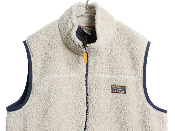 エルエルビーン パイル フリース ベスト メンズ L / 古着 フルジップ ハイネック ボア メッシュ ライナー付き 重ね着 前開き ナチュラル 白