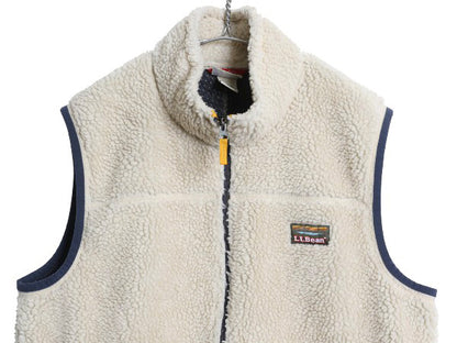 エルエルビーン パイル フリース ベスト メンズ L / 古着 フルジップ ハイネック ボア メッシュ ライナー付き 重ね着 前開き ナチュラル 白