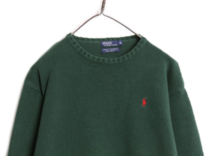 90s ポロ ラルフローレン コットン ニット セーター キッズ XL メンズ S 程 古着 オールド 長袖ニット ワンポイント クルーネック シンプル