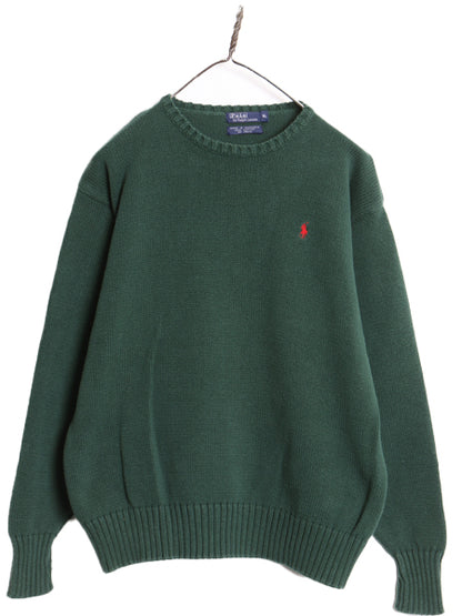 90s ポロ ラルフローレン コットン ニット セーター キッズ XL メンズ S 程 古着 オールド 長袖ニット ワンポイント クルーネック シンプル