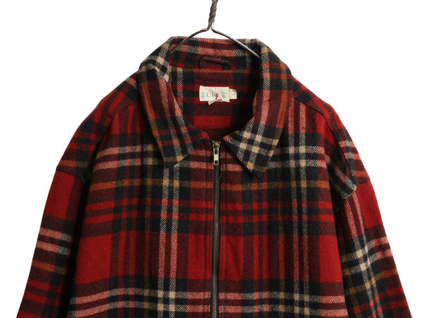 90s ジェイクルー ウール スポーツ ジャケット メンズ L 古着 オールド 旧タグ チェック スイングトップ ブルゾン フルジップ ジャンパー