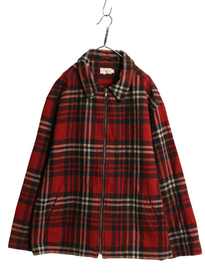 90s ジェイクルー ウール スポーツ ジャケット メンズ L 古着 オールド 旧タグ チェック スイングトップ ブルゾン フルジップ ジャンパー