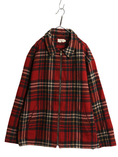 90s ジェイクルー ウール スポーツ ジャケット メンズ L 古着 オールド 旧タグ チェック スイングトップ ブルゾン フルジップ ジャンパー