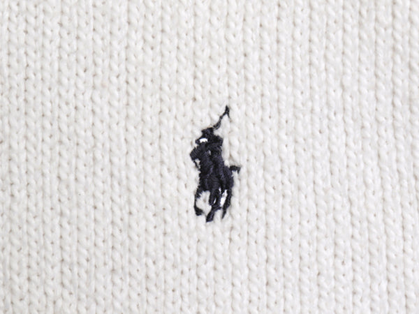 90s ポロ ラルフローレン コットン ニット セーター メンズ XL オールド クルーネック ワンポイント ポニー 刺繍 リブ編み 大きいサイズ 白