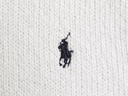90s ポロ ラルフローレン コットン ニット セーター メンズ XL オールド クルーネック ワンポイント ポニー 刺繍 リブ編み 大きいサイズ 白