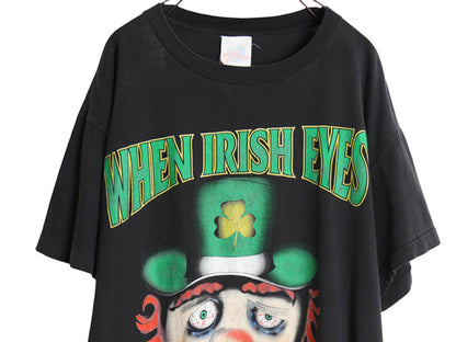 90s ★ アイリッシュ ジョーク イラスト プリント Tシャツ メンズ XL 古着 オールド シングルステッチ キャラクター 大きいサイズ ブラック