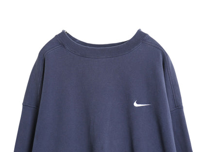 90s ナイキ スモール スウッシュ 刺繍 スウェット メンズ XXL / オールド 裏起毛 トレーナー クルーネック ワンポイント 大きいサイズ 紺