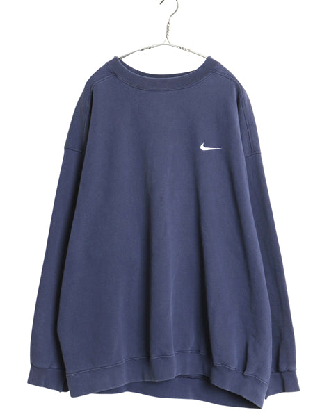 90s ナイキ スモール スウッシュ 刺繍 スウェット メンズ XXL / オールド 裏起毛 トレーナー クルーネック ワンポイント 大きいサイズ 紺