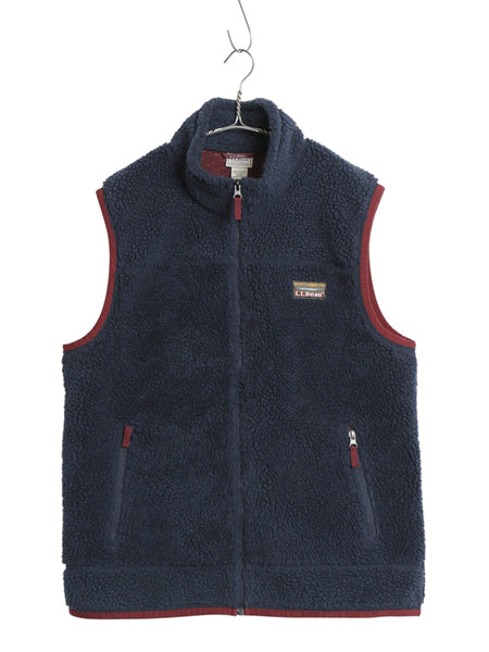 エルエルビーン パイル フリース ベスト メンズ L アウトドア フルジップ ハイネック ボア メッシュ ライナー付き 前開き 重ね着 ネイビー