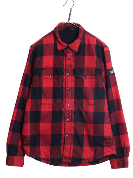 ノースフェイス ブロック チェック フランネル シャツ ジャケット メンズ M 古着 裏 ボア パイル フリース ライナー付き ブルゾン ツートン