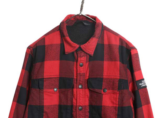 ノースフェイス ブロック チェック フランネル シャツ ジャケット メンズ M 古着 裏 ボア パイル フリース ライナー付き ブルゾン ツートン