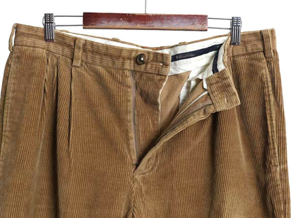 ブルックスブラザーズ 太畝 コーデュロイ パンツ メンズ 34 32 / 古着 ツータック スラックス ストレート コーズ 裾ダブル トラウザー 無地