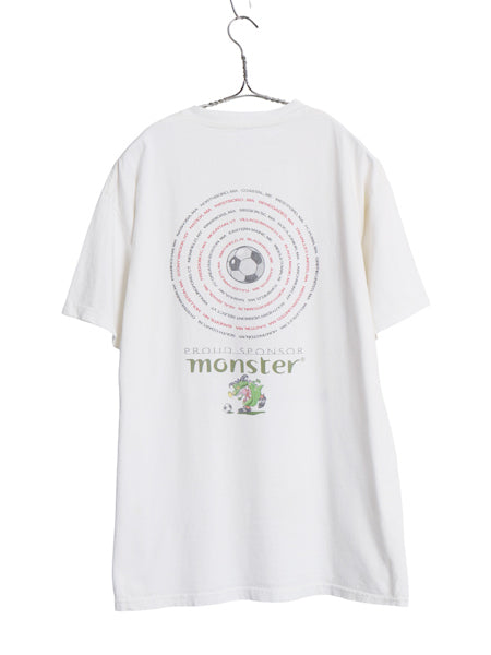 00s サッカー アート イラスト プリント Tシャツ メンズ XL 程/ オールド 企業 グラフィック キャラクター ヘビーウェイト 大きいサイズ 白