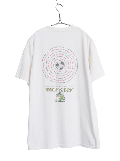 00s サッカー アート イラスト プリント Tシャツ メンズ XL 程/ オールド 企業 グラフィック キャラクター ヘビーウェイト 大きいサイズ 白
