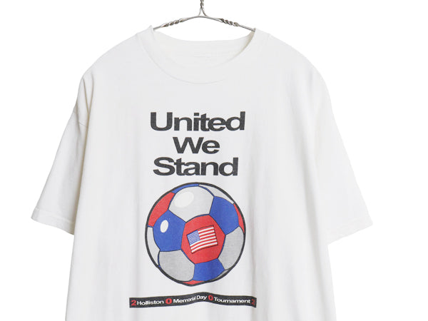00s サッカー アート イラスト プリント Tシャツ メンズ XL 程/ オールド 企業 グラフィック キャラクター ヘビーウェイト 大きいサイズ 白