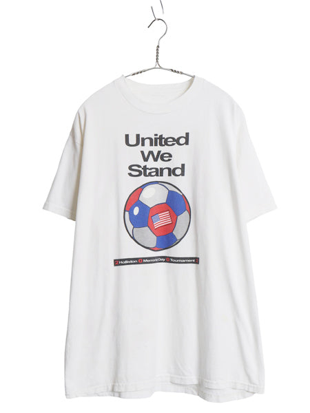 00s サッカー アート イラスト プリント Tシャツ メンズ XL 程/ オールド 企業 グラフィック キャラクター ヘビーウェイト 大きいサイズ 白