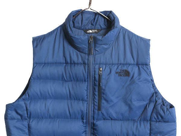 US企画 ノースフェイス ナイロン ダウン ベスト メンズ XL アウトドア 550フィル フルジップ キルティング 重ね着 前開き 紺 大きいサイズ