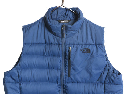 US企画 ノースフェイス ナイロン ダウン ベスト メンズ XL アウトドア 550フィル フルジップ キルティング 重ね着 前開き 紺 大きいサイズ