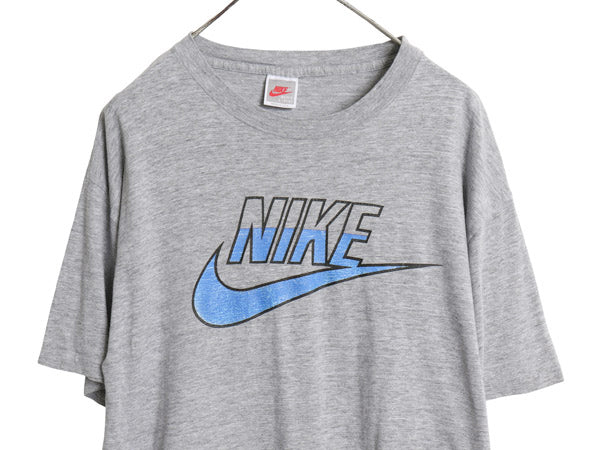 90s USA製 ナイキ スウッシュ ロゴ プリント Tシャツ メンズ L オールド 初期 銀タグ 当時物 カットソー シングルステッチ クルーネック 灰