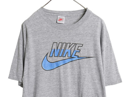 90s USA製 ナイキ スウッシュ ロゴ プリント Tシャツ メンズ L オールド 初期 銀タグ 当時物 カットソー シングルステッチ クルーネック 灰