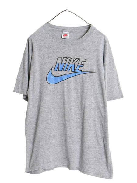 90s USA製 ナイキ スウッシュ ロゴ プリント Tシャツ メンズ L オールド 初期 銀タグ 当時物 カットソー シングルステッチ クルーネック 灰