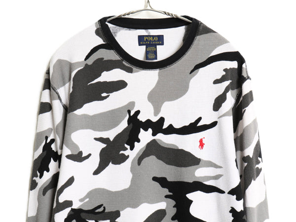 ポロ ラルフローレン 迷彩 長袖 サーマル Tシャツ メンズ L ワッフル コットン カットソー ワンポイント ストレッチ インナー 総柄 迷彩柄