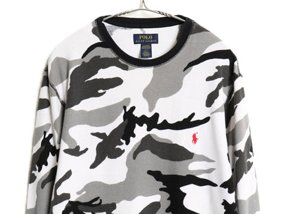 ポロ ラルフローレン 迷彩 長袖 サーマル Tシャツ メンズ L ワッフル コットン カットソー ワンポイント ストレッチ インナー 総柄 迷彩柄