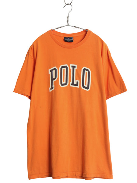 90s ポロスポーツ ラルフローレン プリント 半袖 Tシャツ メンズ M 古着 オールド ポロ カットソー シンプル ゆったり トップス オレンジ