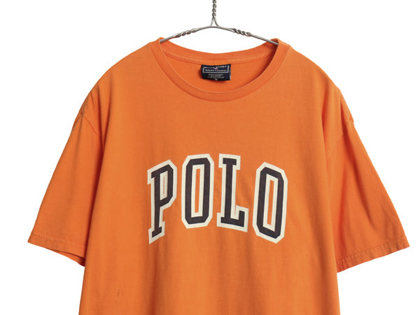 90s ポロスポーツ ラルフローレン プリント 半袖 Tシャツ メンズ M 古着 オールド ポロ カットソー シンプル ゆったり トップス オレンジ