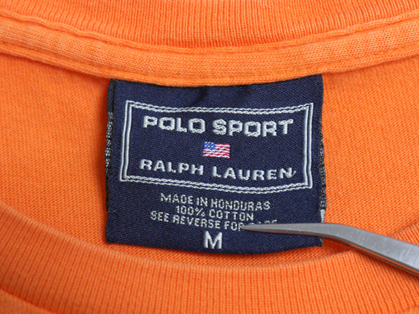 90s ポロスポーツ ラルフローレン プリント 半袖 Tシャツ メンズ M 古着 オールド ポロ カットソー シンプル ゆったり トップス オレンジ