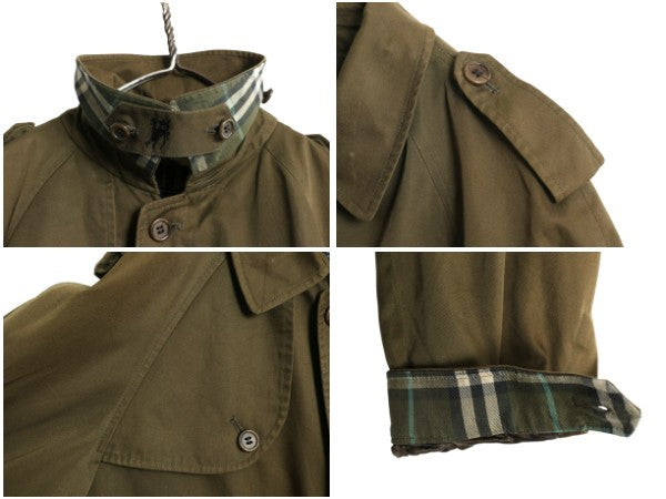 80s イギリス製 ★ バーバリー プローサム ショート トレンチ ジャケット メンズ L 程 ヴィンテージ 旧タグ ジャンパー ブルゾン オリーブ