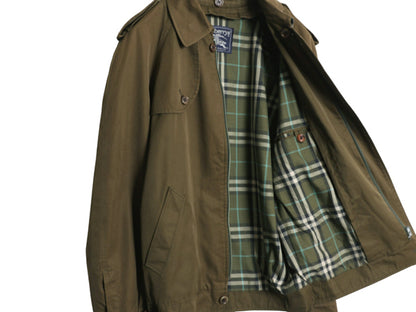 80s イギリス製 ★ バーバリー プローサム ショート トレンチ ジャケット メンズ L 程 ヴィンテージ 旧タグ ジャンパー ブルゾン オリーブ
