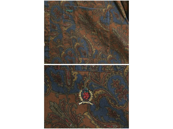 90s トミーヒルフィガー 総柄 長袖 ボタンダウン シャツ メンズ M 古着 オールド ペイズリー コットン ピケ ワンポイント マルチカラー BD