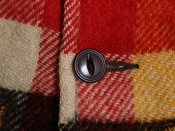 40s ★ ブロック チェック ウール シャツ ジャケット メンズ L 程 ヴィンテージ 4ポケット ボックス ブルゾン ヘビーウェイト マルチカラー