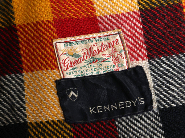 40s ★ ブロック チェック ウール シャツ ジャケット メンズ L 程 ヴィンテージ 4ポケット ボックス ブルゾン ヘビーウェイト マルチカラー