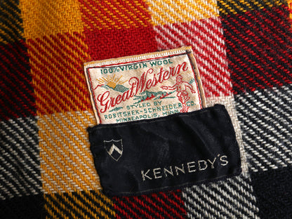 40s ★ ブロック チェック ウール シャツ ジャケット メンズ L 程 ヴィンテージ 4ポケット ボックス ブルゾン ヘビーウェイト マルチカラー