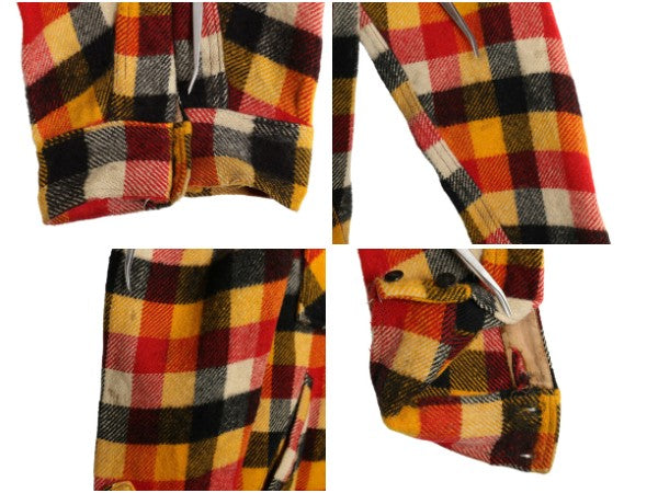 40s ★ ブロック チェック ウール シャツ ジャケット メンズ L 程 ヴィンテージ 4ポケット ボックス ブルゾン ヘビーウェイト マルチカラー