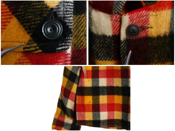 40s ★ ブロック チェック ウール シャツ ジャケット メンズ L 程 ヴィンテージ 4ポケット ボックス ブルゾン ヘビーウェイト マルチカラー