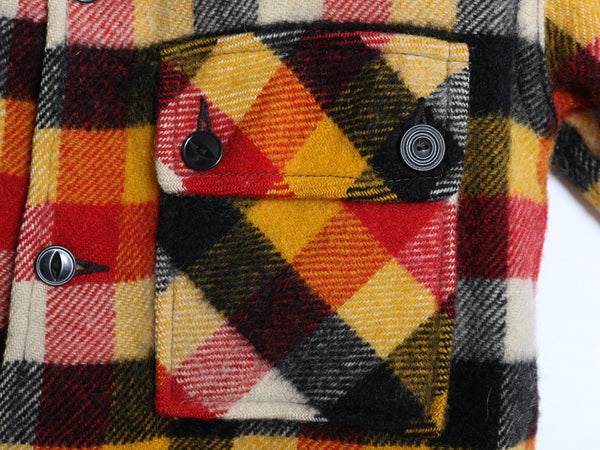 40s ★ ブロック チェック ウール シャツ ジャケット メンズ L 程 ヴィンテージ 4ポケット ボックス ブルゾン ヘビーウェイト マルチカラー