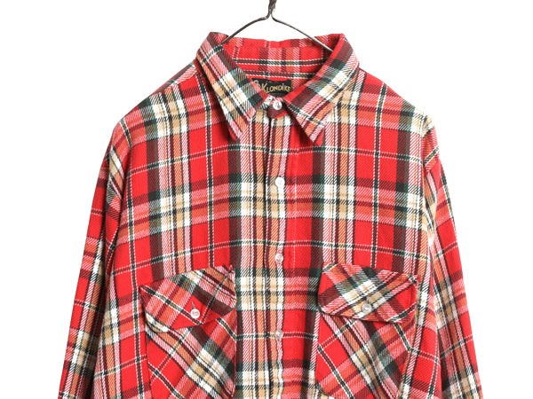 70s USA製 ★ KLONDIKE チェック ヘビー フランネル シャツ メンズ XL / 古着 ヴィンテージ コットン ネルシャツ 長袖シャツ ポケット付き