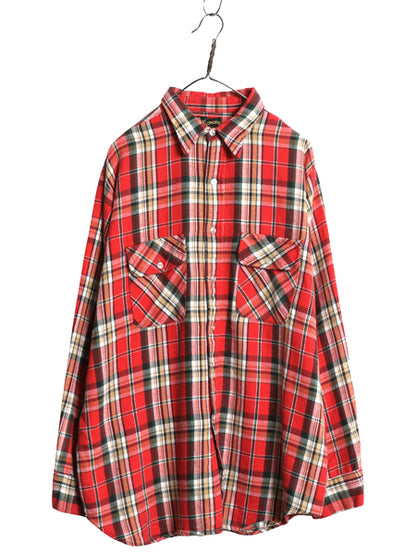 70s USA製 ★ KLONDIKE チェック ヘビー フランネル シャツ メンズ XL / 古着 ヴィンテージ コットン ネルシャツ 長袖シャツ ポケット付き