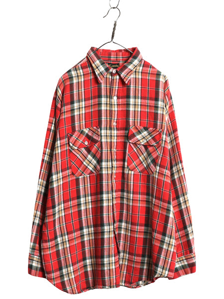70s USA製 ★ KLONDIKE チェック ヘビー フランネル シャツ メンズ XL / 古着 ヴィンテージ コットン ネルシャツ 長袖シャツ ポケット付き