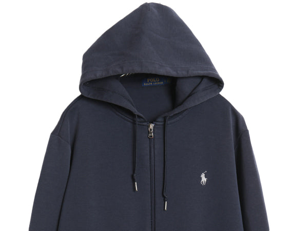 ポロ ラルフローレン フルジップ フード パーカー メンズ L / ストレッチ スムース ジャージ 素材 スウェット 裏起毛なし ワンポイント 紺