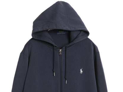 ポロ ラルフローレン フルジップ フード パーカー メンズ L / ストレッチ スムース ジャージ 素材 スウェット 裏起毛なし ワンポイント 紺
