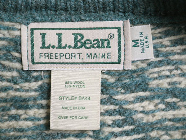 80s USA製 エルエルビーン ノルディック ニット カーディガン レディース M ヴィンテージ ウール セーター 羽織り 前開き バーズアイ 総柄